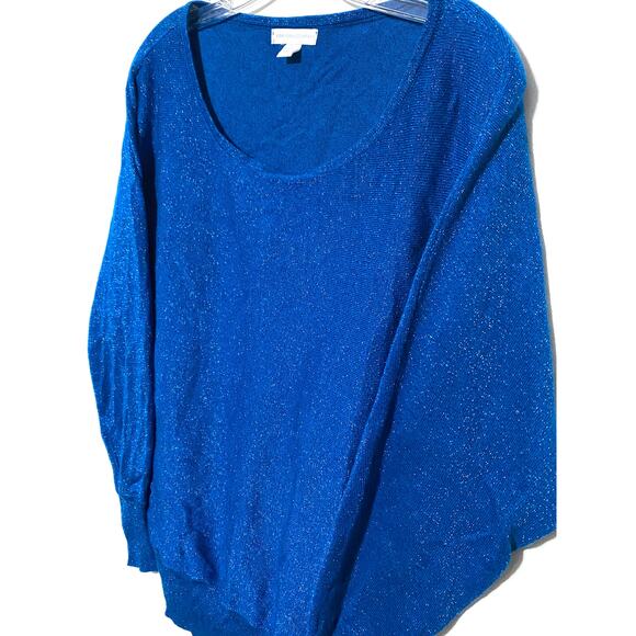 New York Company Blue Metallic Sparkle Scoop Neck Sweater S Rayon Acrylic Blend - Picture 2 of 6